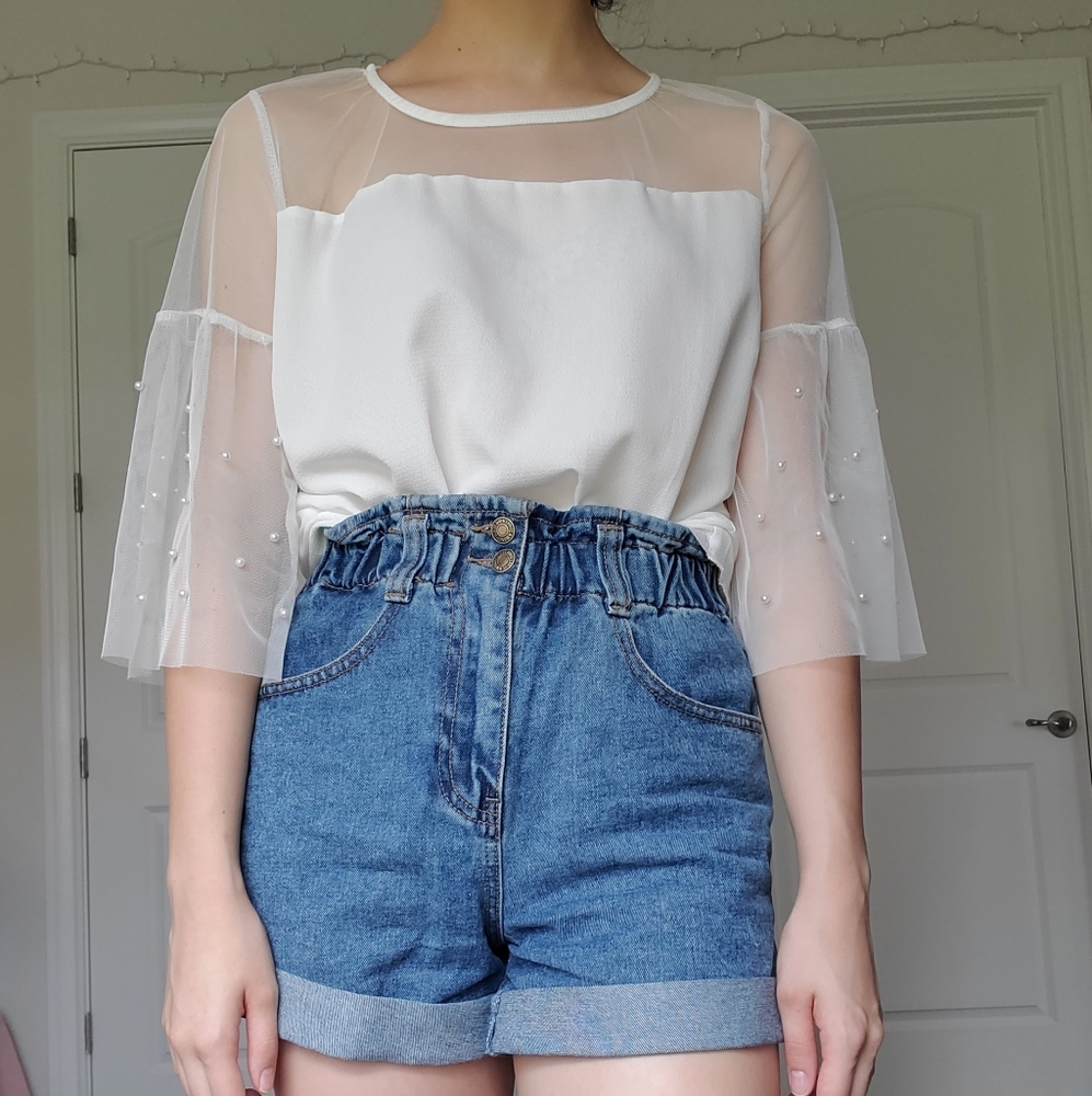 White Blouse with Mesh Sleeves